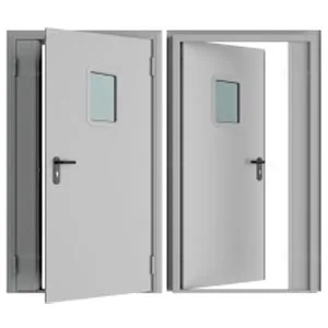 Дверь DoorHan/1950/2050/Противопож.EI60/двухств./остеклен./глад./глад./RAL7035/лев./угл. рама, DPO60/1950/2050/7035/L/N