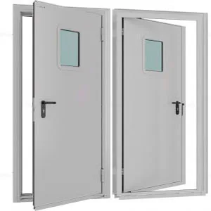 Дверь DoorHan/780/2050/Техническая/одност./остеклен./глад./глад./RAL7035/прав./угл. рама, DTO/780/2050/7035/R/N