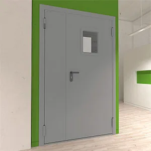 Дверь DoorHan/1350/2050/Техническая/двухств./остеклен./глад./глад./RAL7035/прав./угл. рама, DTO1/1350/2050/7035/R/N